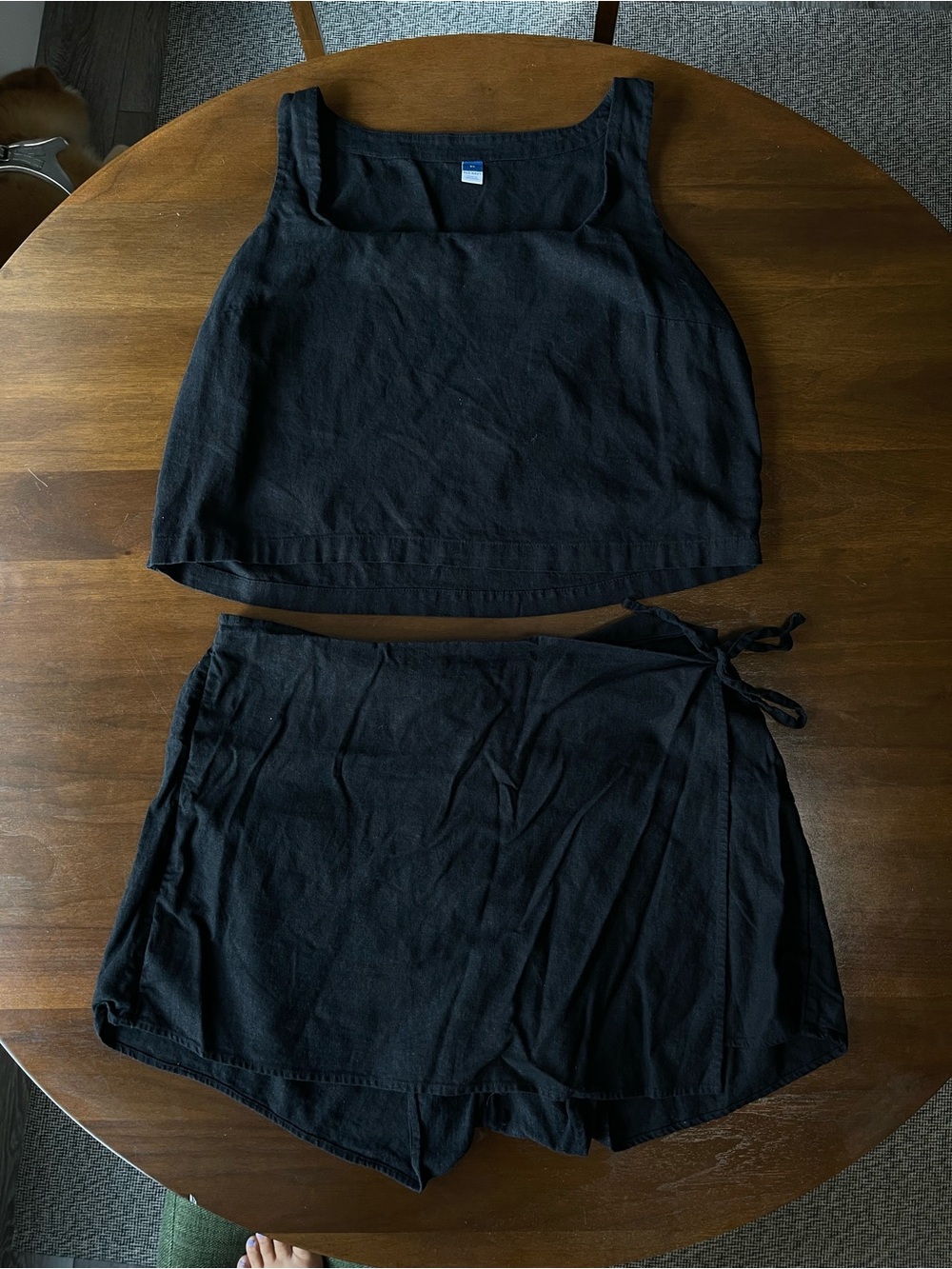 OLD NAVY Black Two-Piece Linen Crop Tank & Wrap Skort Set
